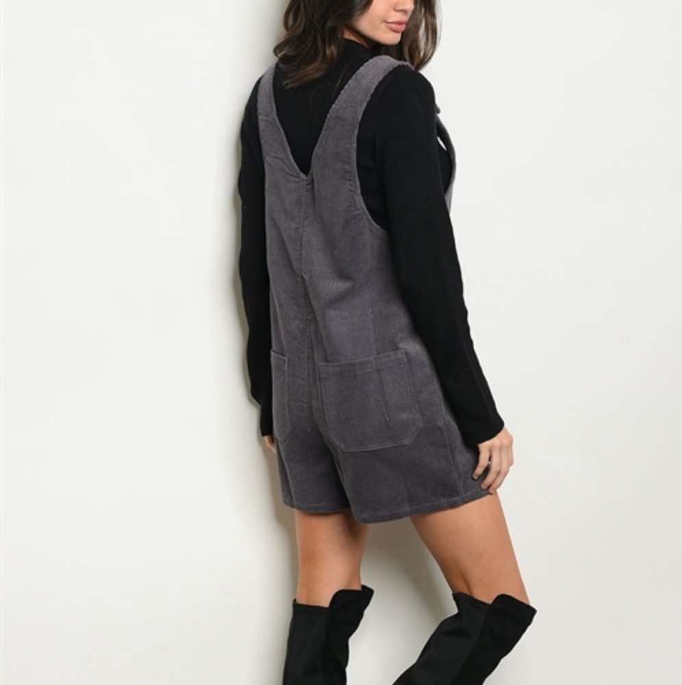 Charcoal Corduroy Overall Shorts